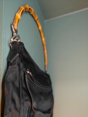 Gucci Vintage Nylon Bamboo Top Handle Shoulder Bag